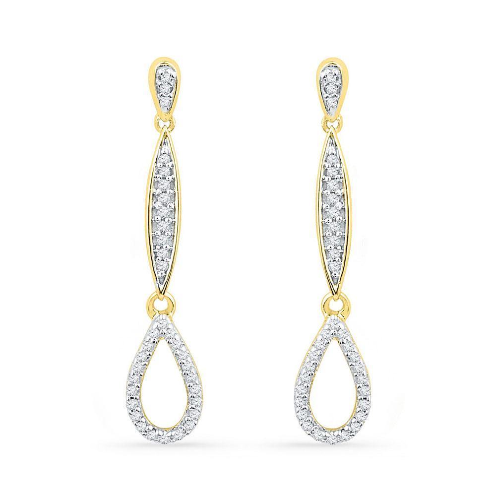 10K Yellow Gold Round Diamond Slender Teardrop Dangle Earrings 1/5 Cttw - Gold Americas