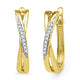 10K Yellow Gold Round Diamond Slender Crossover Hoop Earrings 1/20 Cttw
