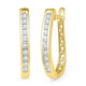 10K Yellow Gold Round Diamond Slender Single Row Oblong Hoop Earrings 1/5 Cttw