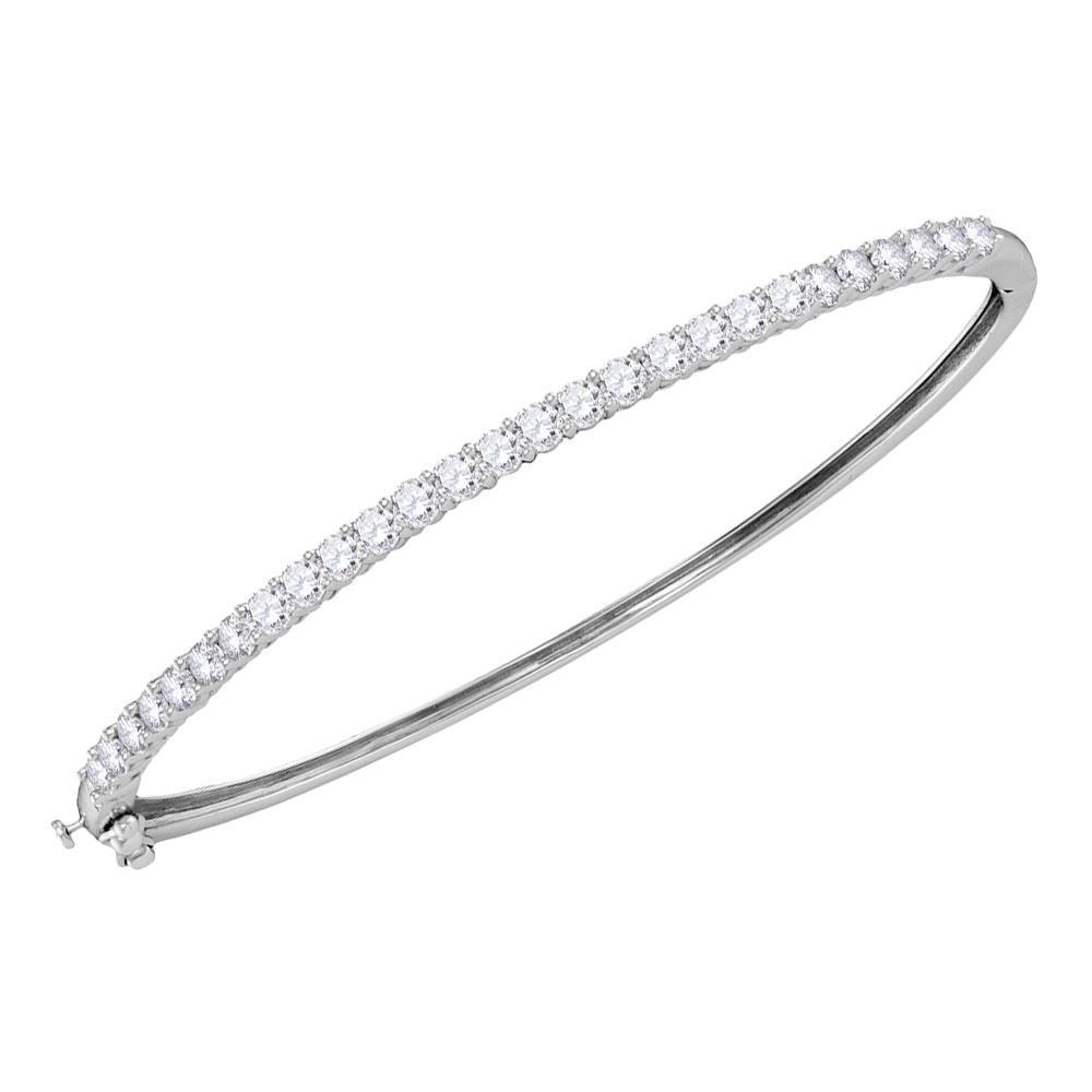 14K White Gold Diamond Single Row Bangle Bracelet 2.00 Cttw