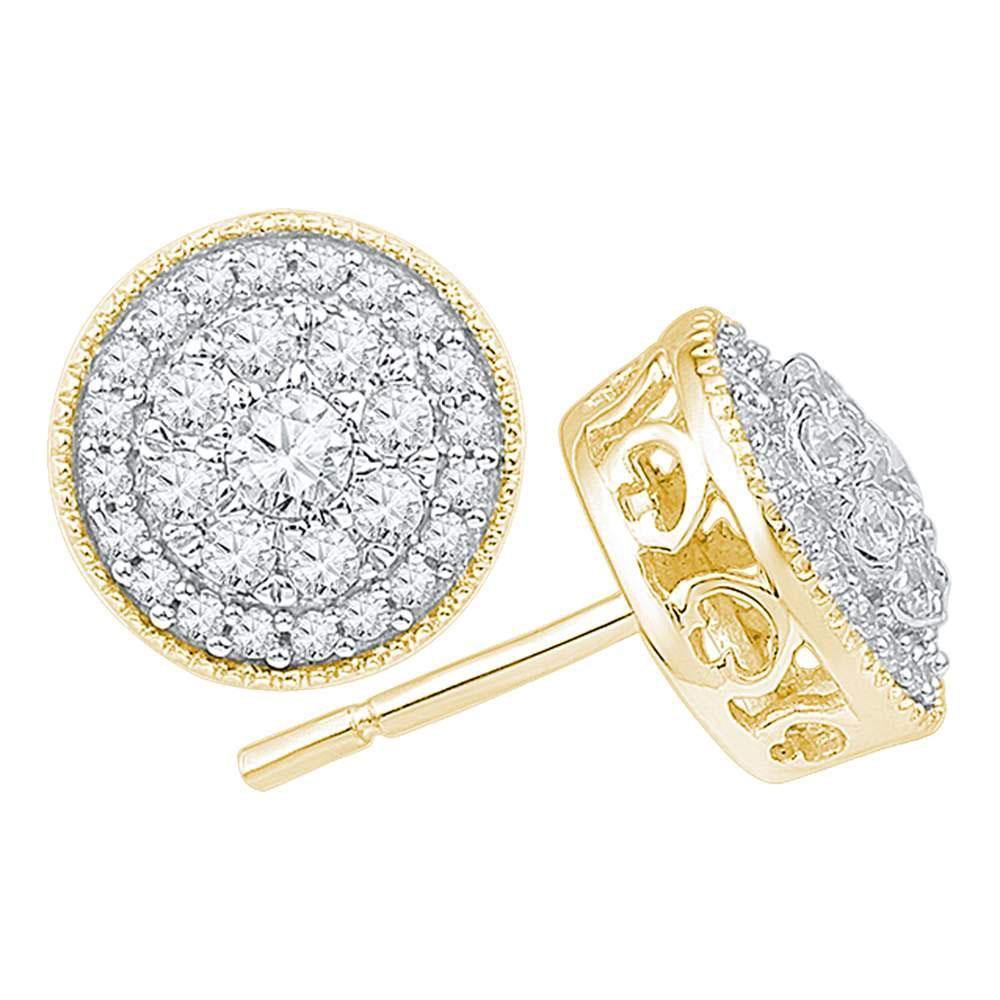 10K Yellow Gold Round Diamond Flower Cluster Earrings 1/2 Cttw - Gold Americas
