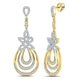 10K Yellow Gold Round Diamond Floral Oval Dangle Earrings 1/2 Cttw
