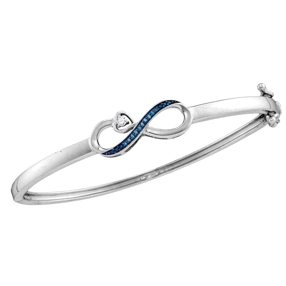 Sterling Silver Womens Round BlueDiamond Infinity Bangle Bracelet 1/20 Cttw