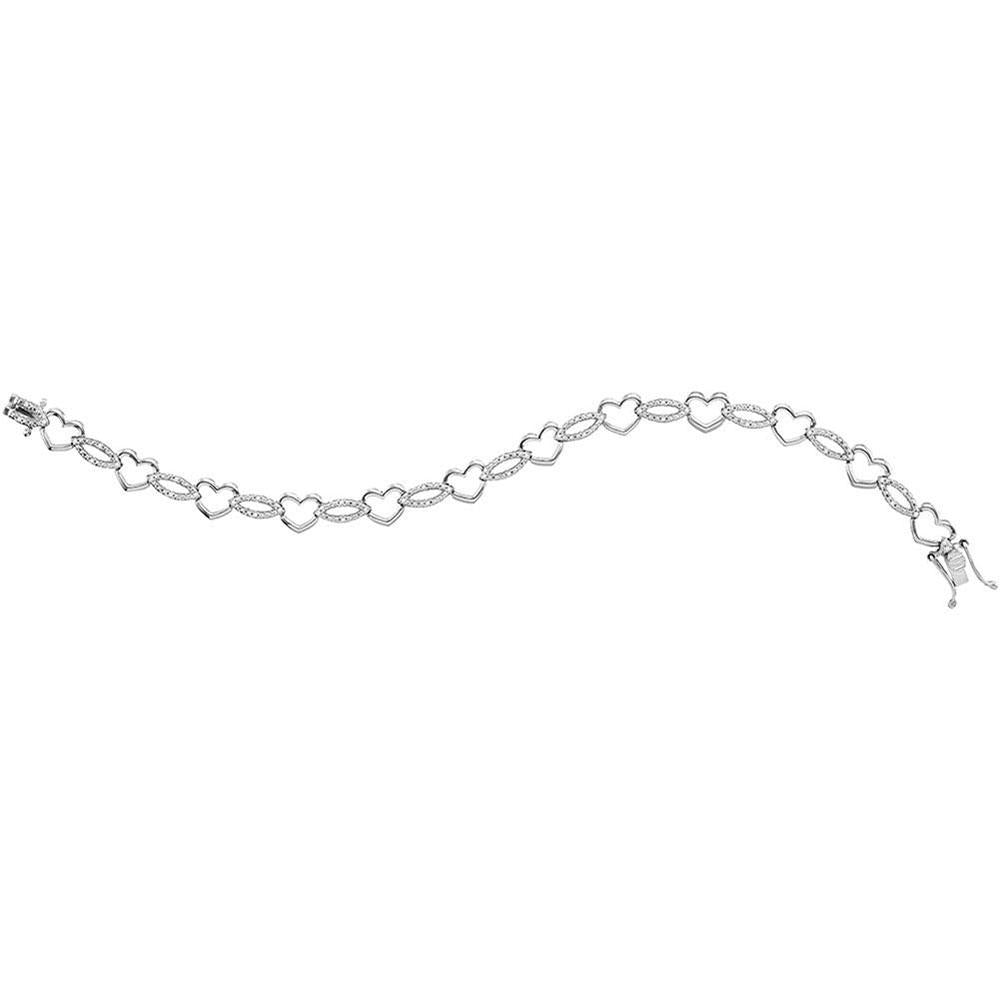 Silver Diamond Heart Outline Link Bracelet
