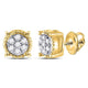 10K Yellow Gold Round Diamond Flower Cluster Milgrain Stud Earrings 1/10 Cttw