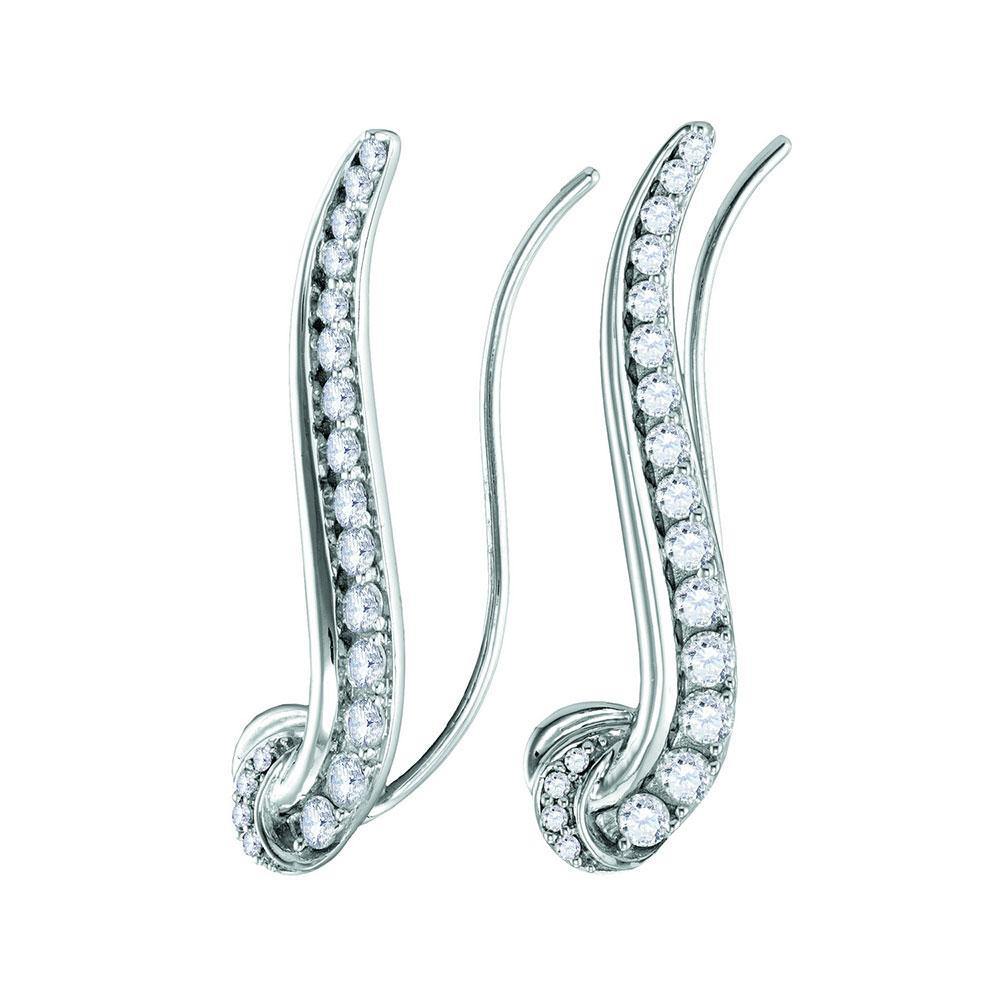 14K White Gold Round Diamond Curved Climber Earrings 3/4 Cttw - Gold Americas