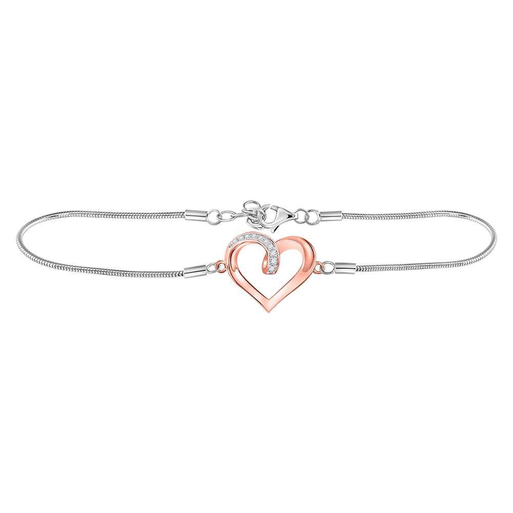 Sterling Silver Diamond Rose-tone Heart Bracelet 1/12 Cttw