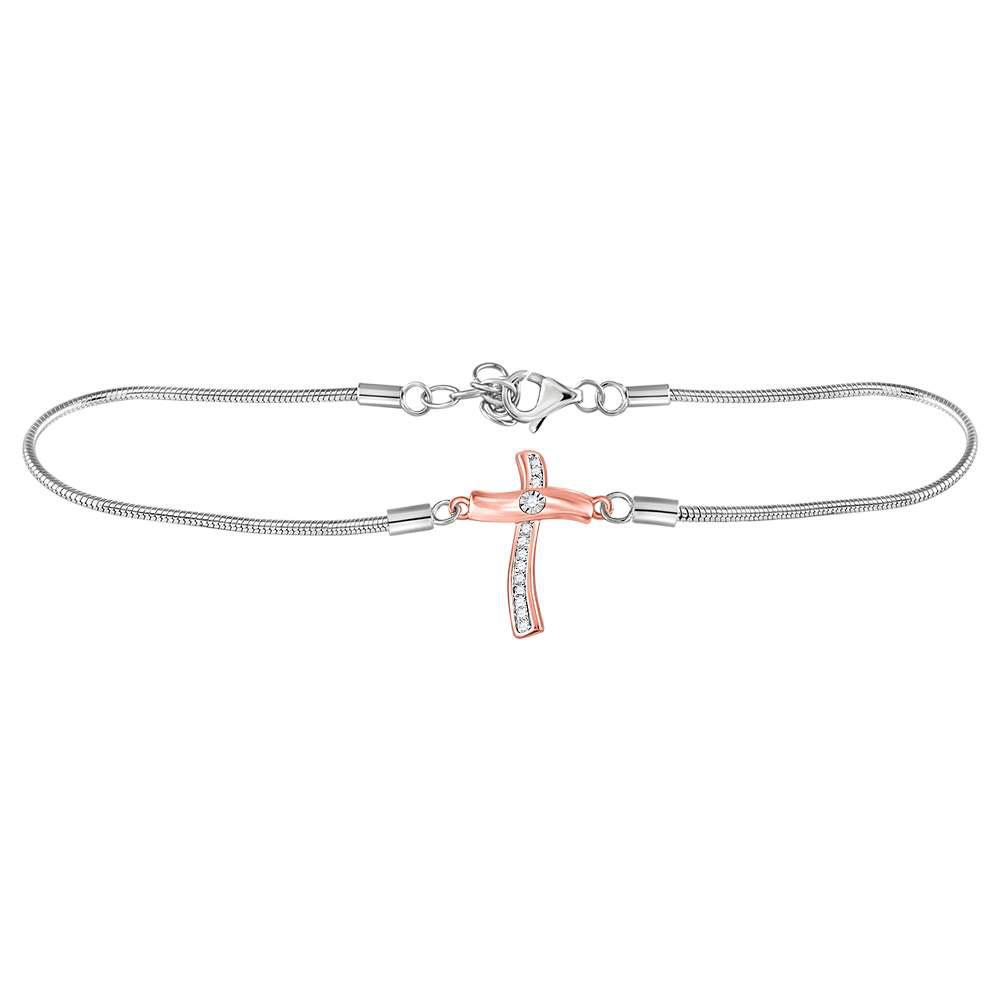 Sterling Silver Diamond Cross Fashion Bracelet 1/12 Cttw