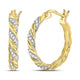 10K Yellow Gold Round Diamond Spiral Stripe Hoop Earrings 1/10 Cttw