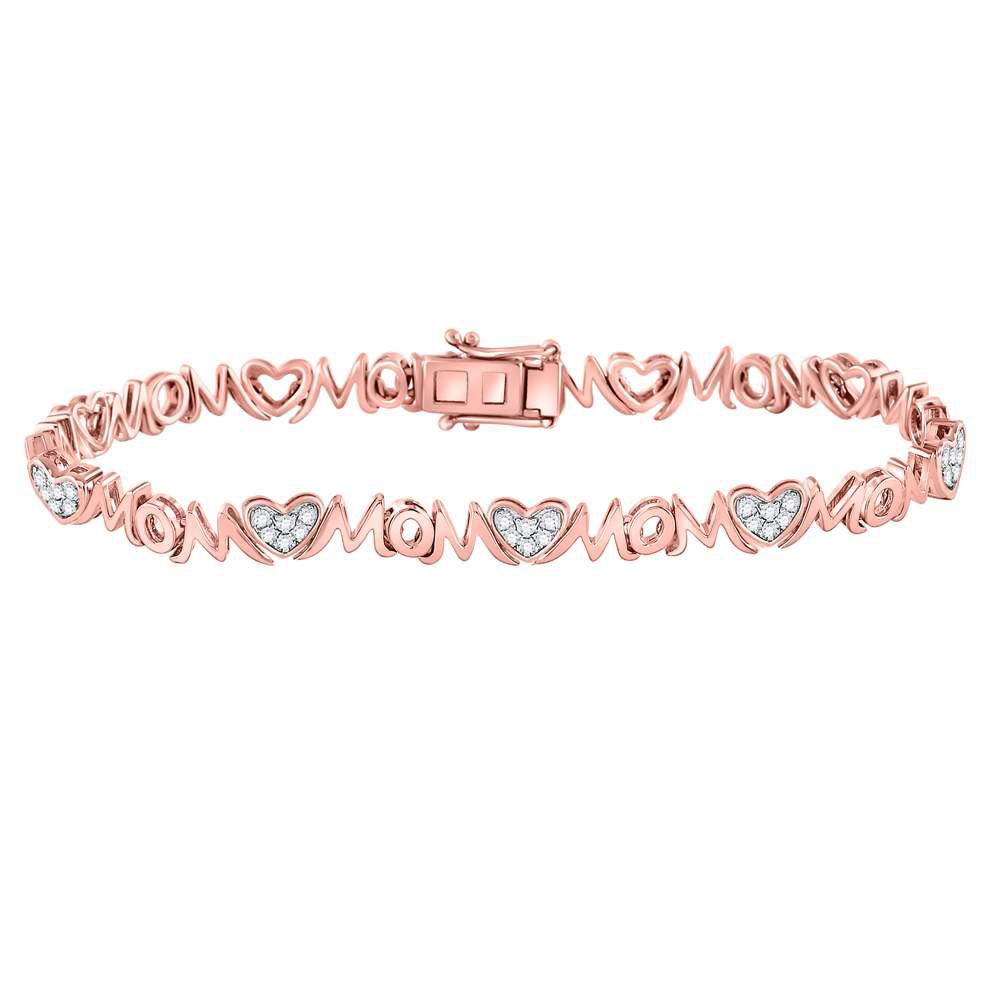 Rose-tone Sterling Silver Diamond Mom Mother Bracelet 1/5 Cttw