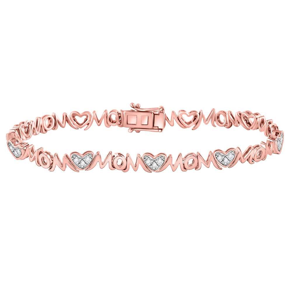 Rose-tone Sterling Silver Diamond Mom Mother Bracelet 1/6 Cttw