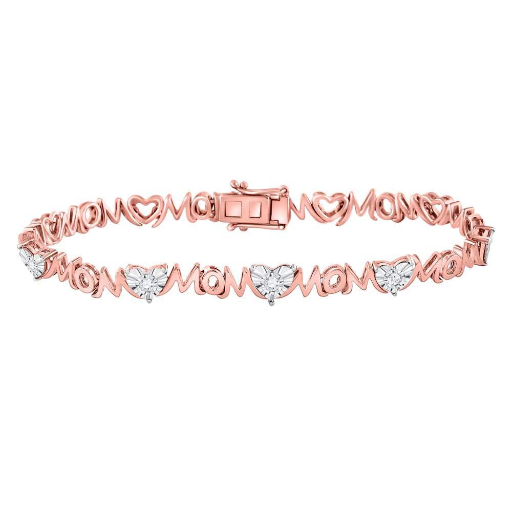 Rose-tone Sterling Silver Diamond Mom Mother Bracelet 1/20 Cttw