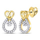 10K Yellow Gold Round Diamond Heart Teardrop Dangle Stud Earrings 1/6 Cttw