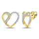 10K Yellow Gold Round Diamond Heart Stud Earrings 1/6 Cttw