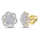 10K Yellow Gold Round Diamond Pinwheel Cluster Earrings 3/8 Cttw