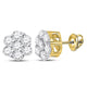 10K Yellow Gold Round Diamond Flower Cluster Earrings 1/3 Cttw