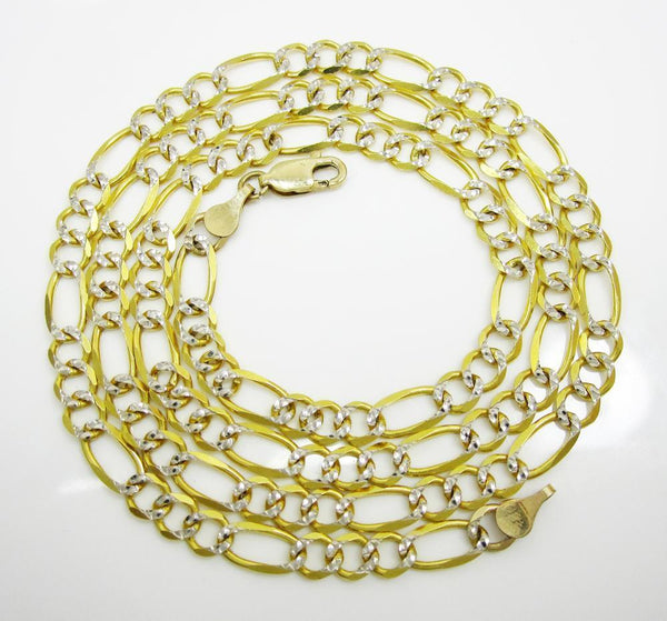 10K Yellow Gold Hollow Pave Figaro Chain 4.5MM