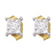 10K Yellow Gold Round Diamond Square-shape Stud Earrings 1/8 Cttw
