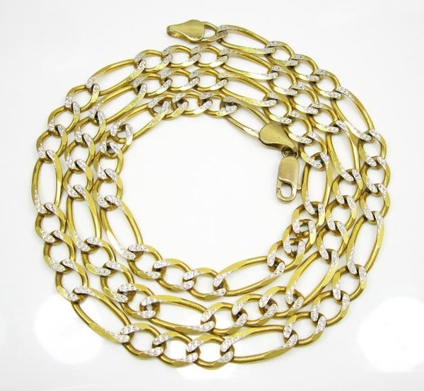10K Yellow Gold Hollow Pave Figaro Chain 8MM