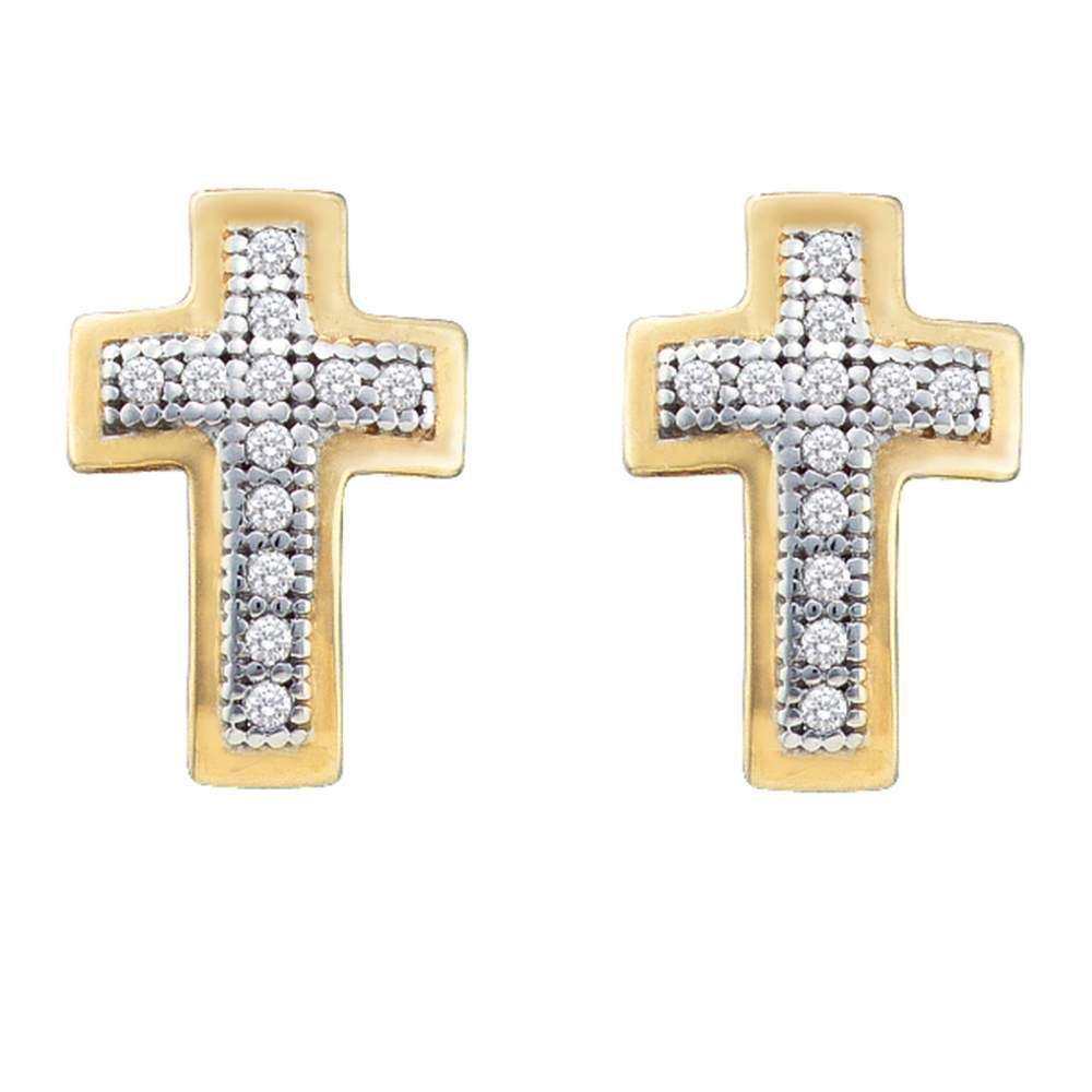 10K Yellow Gold Round Diamond Small Cross Screwback Earrings 1/10 Cttw - Gold Americas