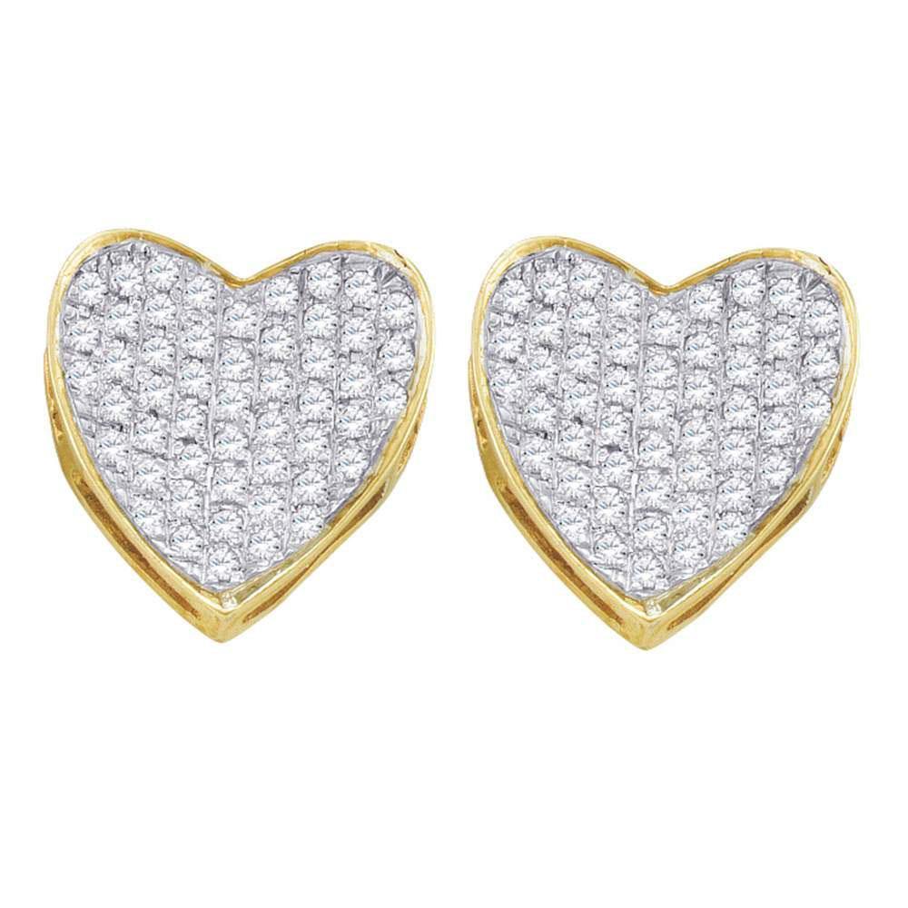 10K Yellow Gold Round Diamond Heart Cluster Earrings 1/3 Cttw - Gold Americas