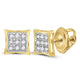 10K Yellow Gold Round Diamond Square Kite Cluster Stud Earrings 1/20 Cttw
