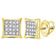 10K Yellow Gold Round Diamond Square Kite Cluster Stud Earrings 1/10 Cttw