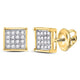 10K Yellow Gold Round Diamond Square Cluster Earrings 1/10 Cttw