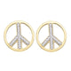 10K Yellow Gold Round Diamond Peace Sign Circle Stud Screwback Earrings 1/6 Cttw