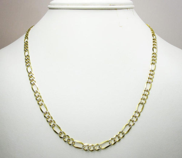 10K Yellow Gold Hollow Pave Figaro Chain 4.5MM