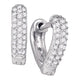 10K White Gold Round Pave-set Diamond Heart Huggie Hoop Earrings 1/5 Cttw