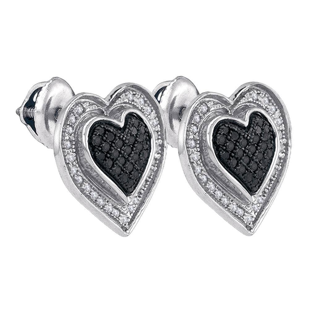 Sterling Silver Round Black Color Enhanced Diamond Outline Heart Screwback Earrings 1/3 Cttw - Gold Americas