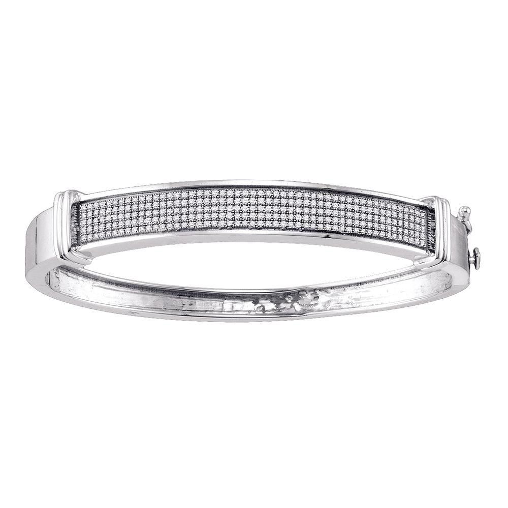 Sterling Silver Diamond Five Row Bangle Bracelet 3/4 Cttw