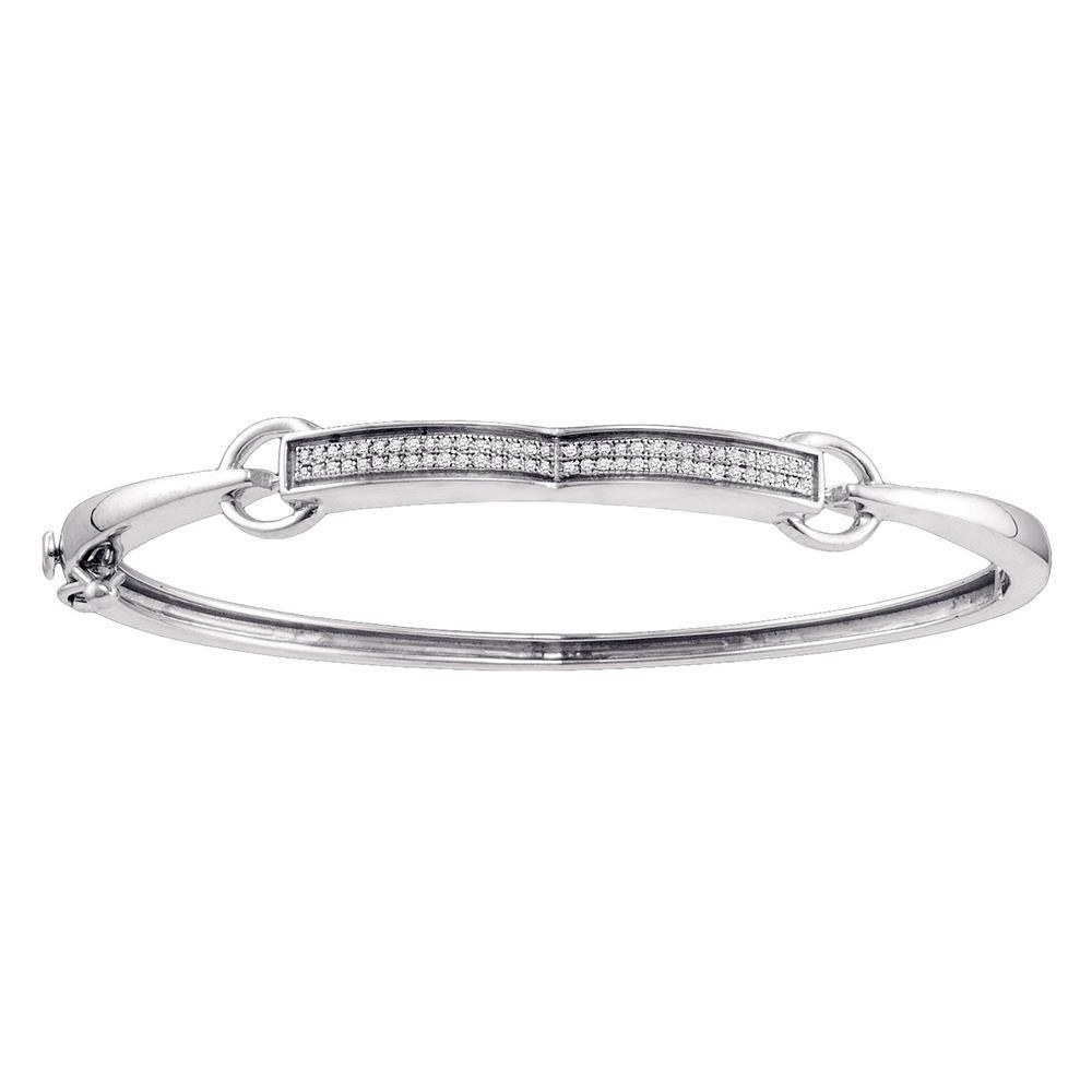 Sterling Silver Diamond Single Row Bangle Bracelet 1/5 Cttw
