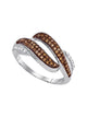 10kt White Gold Womens Round Brown Diamond Band Ring 1/3 Cttw