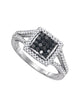 Womens 10kt White Gold Round Black Color Enhanced Diamond Square Frame Cluster Ring 1/2 Cttw