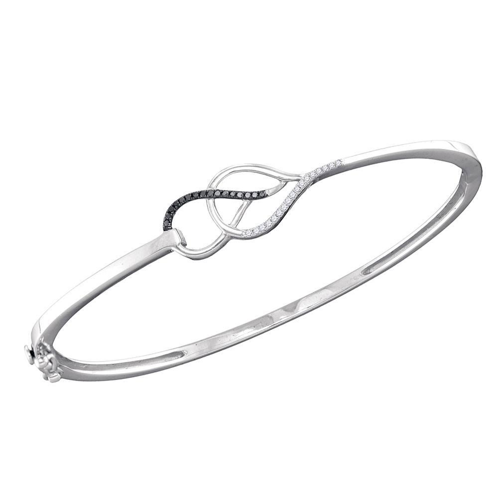 Sterling Silver Womens Round Black Diamond Bangle Bracelet 1/10 Cttw