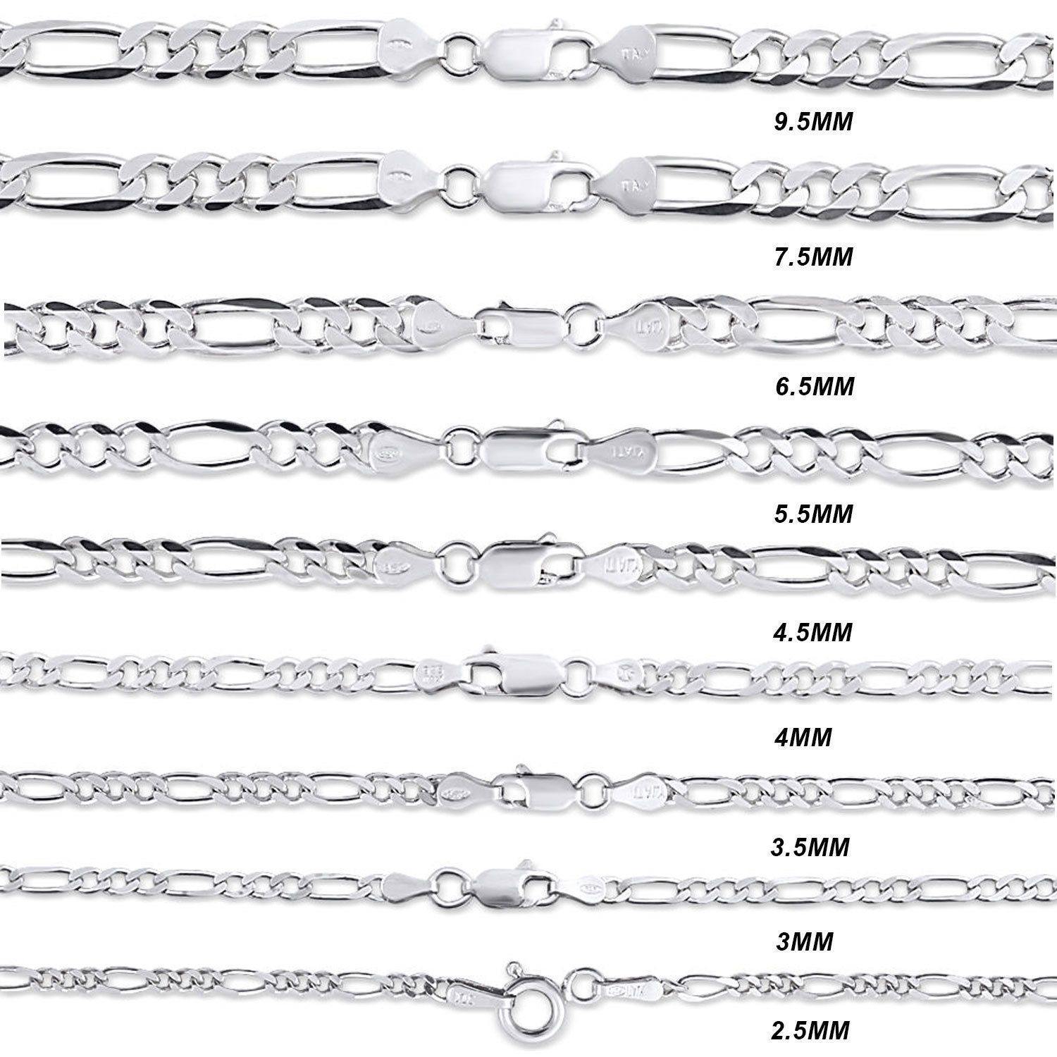 Sterling Silver Figaro Link Chain Necklace 9.5MM