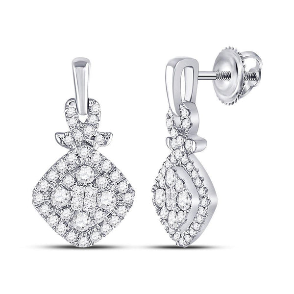 14K White Gold Princess Diamond Soleil Square Frame Cluster Dangle Earrings 1/2 Cttw - Gold Americas