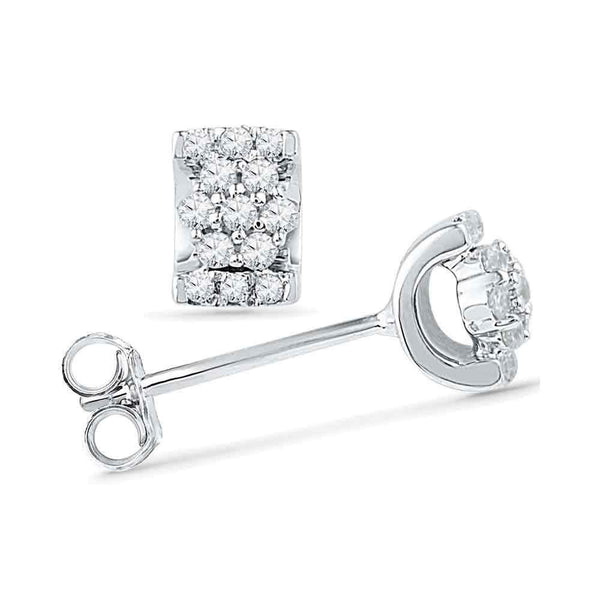 10K White Gold Round Diamond Flower Cluster Screwback Earrings 1/6 Cttw - Gold Americas