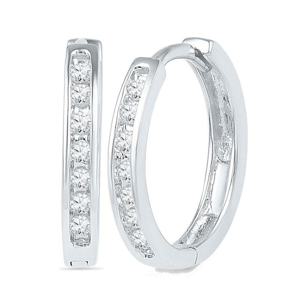 10K White Gold Round Channel-set Diamond Single Row Hoop Earrings 1/6 Cttw - Gold Americas