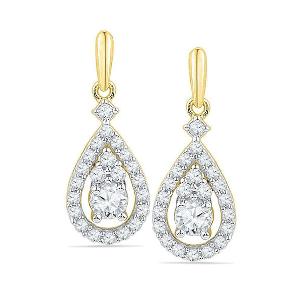 10K Yellow Gold Round Diamond Solitaire Teardrop Frame Dangle Earrings 1/2 Cttw - Gold Americas