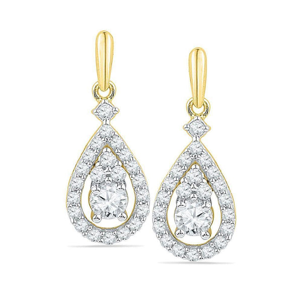 10K Yellow Gold Round Diamond Solitaire Teardrop Frame Dangle Earrings 1/2 Cttw - Gold Americas