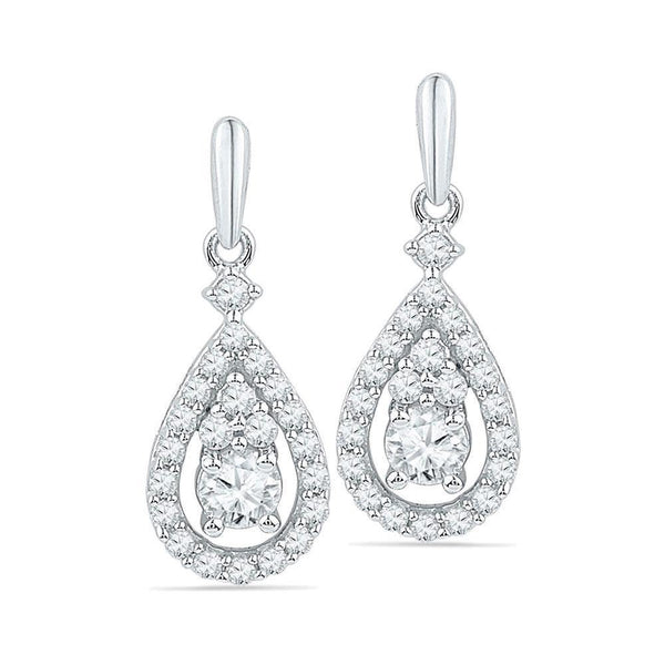 10K White Gold Round Diamond Solitaire Teardrop Frame Dangle Earrings 1/2 Cttw - Gold Americas
