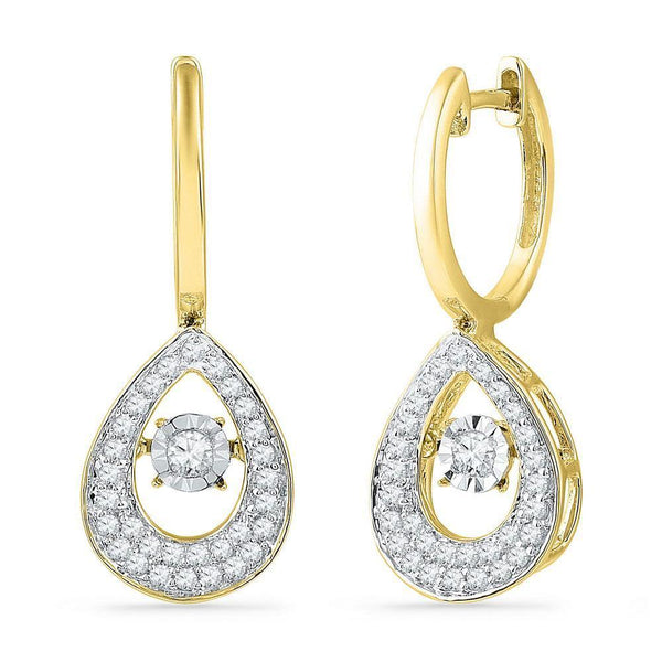 10K Yellow Gold Round Diamond Teardrop Moving Twinkle Dangle Earrings 1/2 Cttw - Gold Americas