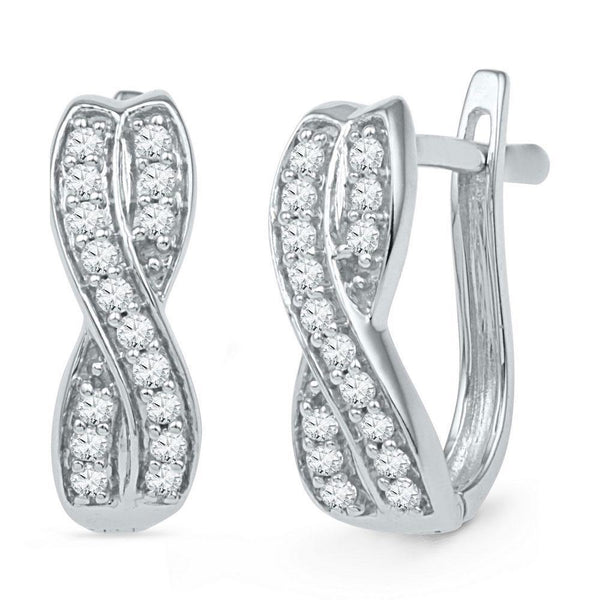 10K White Gold Round Diamond Double Row Crossover Hoop Earrings 1/5 Cttw - Gold Americas