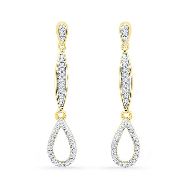10K Yellow Gold Round Diamond Slender Teardrop Dangle Earrings 1/5 Cttw - Gold Americas