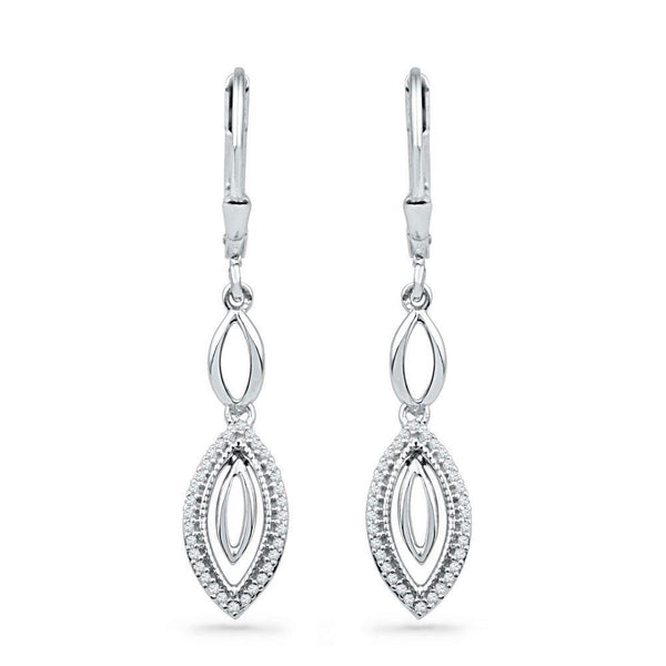 10K White Gold Round Diamond Oval Dangle Earrings 1/5 Cttw - Gold Americas