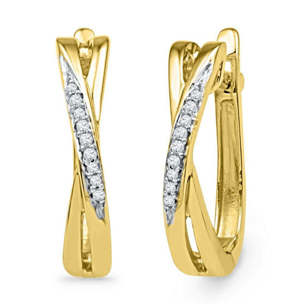 10K Yellow Gold Round Diamond Slender Crossover Hoop Earrings 1/20 Cttw - Gold Americas