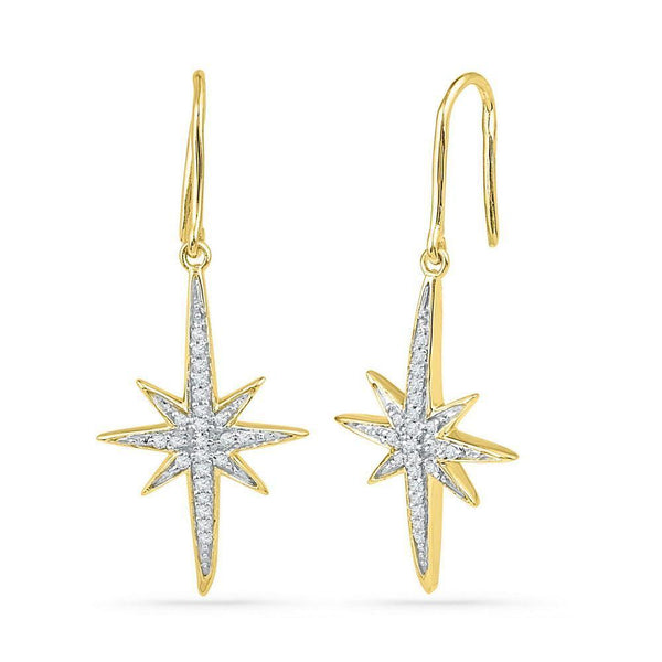 10K Yellow Gold Round Diamond Starburst Dangle Earrings 1/6 Cttw - Gold Americas